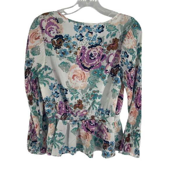 Charming Charlie Women's Floral Top Blouse Long Sleeve Peplum Multicolor Medium - Picture 4 of 16